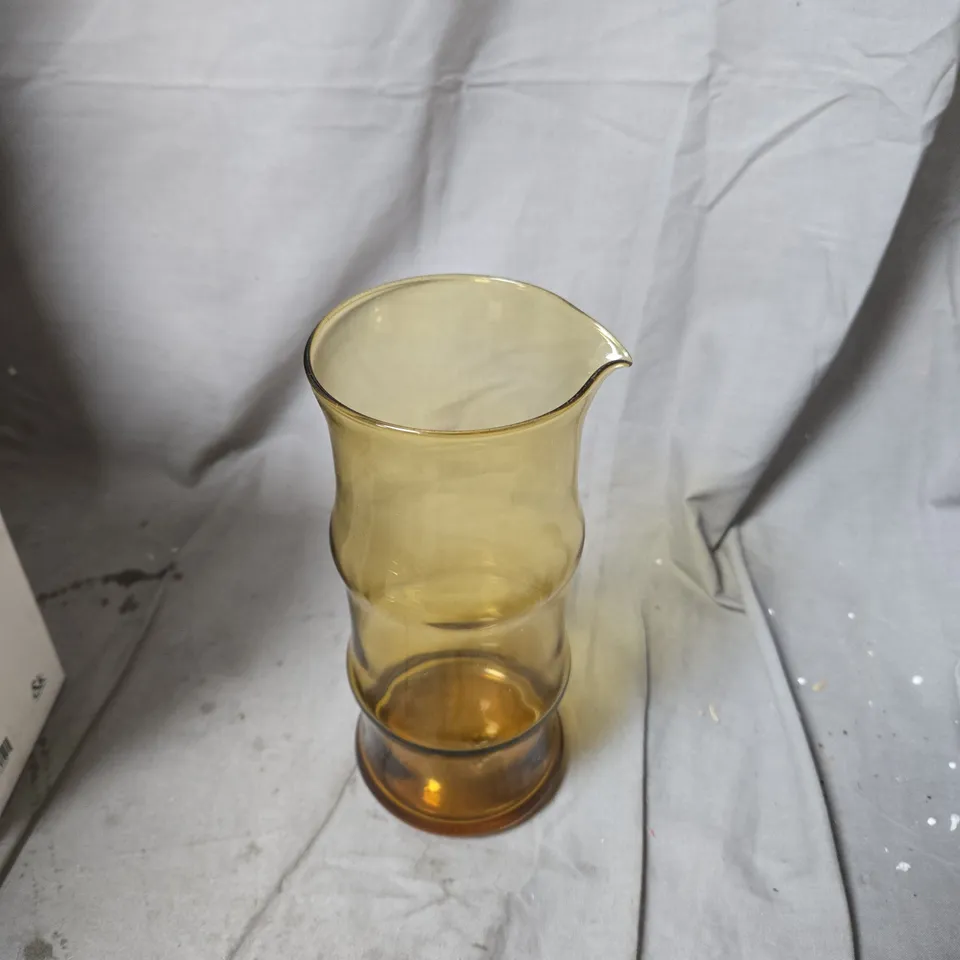 &K AMSTERDAM AMBER GLASS CARAFE VASE – FAUX BAMBOO DESIGN (BOXED)