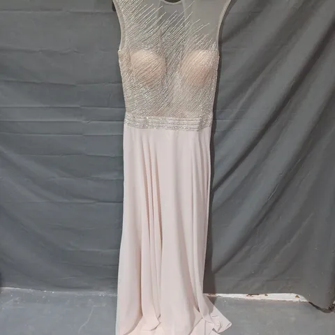 MANON SEQUIN DETAIL MESH DRESS IN CHAMPAGNE - SIZE 12