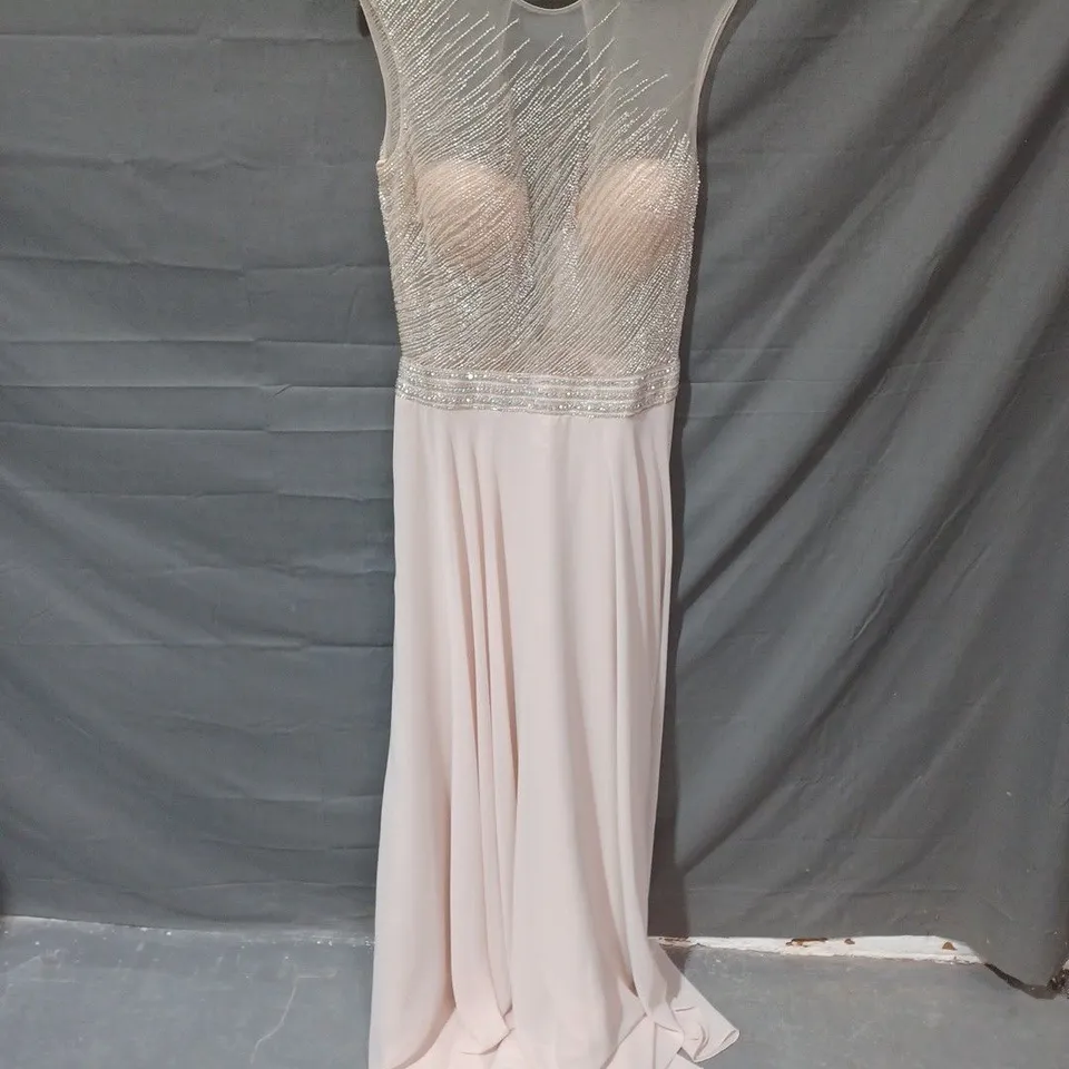 MANON SEQUIN DETAIL MESH DRESS IN CHAMPAGNE - SIZE 12