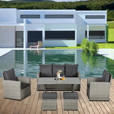 BOXED ERHARD 5 SEATER RATTAN SOFA SET - BROWN (3 BOXES)