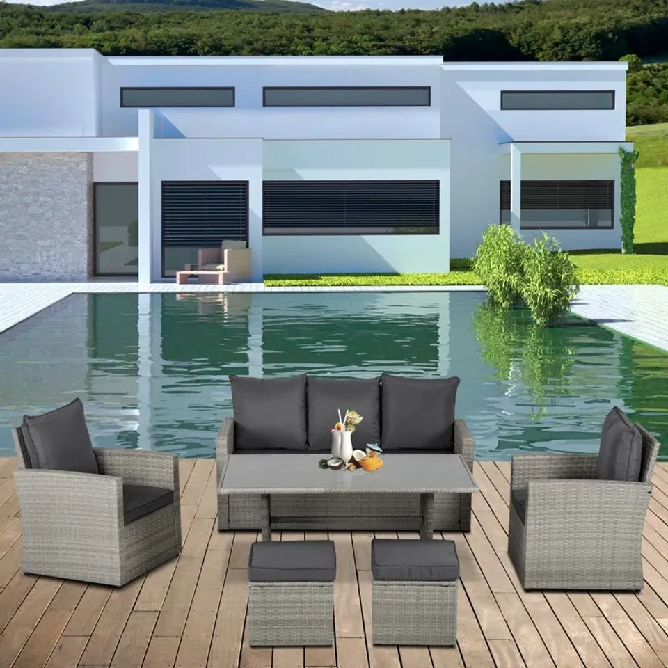 BOXED ERHARD 5 SEATER RATTAN SOFA SET - BROWN (3 BOXES)