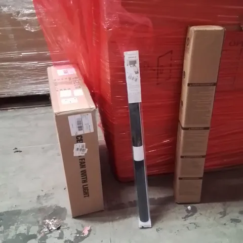 PALLET OF ASSORTED HOUSEHOLD GOODS AND PRODUCTS TO INCLUDE;CEILING FAN LIGHT,ROLLER BLINDS,RETRACTABLE SAFETY GATE 