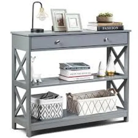 BOXED COSTWAY GRAY HEAVY DUTY 3-TIER MDF WIRE SHELVING UNIT ENTRYWAY TABLE 