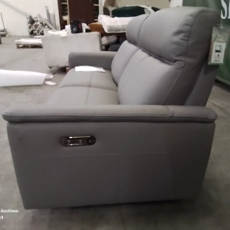 QUALITY DESIGNER BRADLEY 3 SEATER GREY LEATHER ELECTRIC RECLINING SOFA