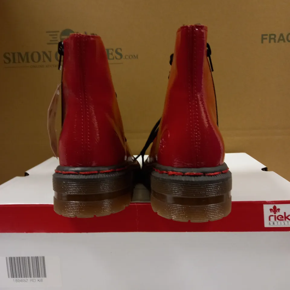 RIEKER LACE ANKLE BOOTS - RED UK SIZE 6