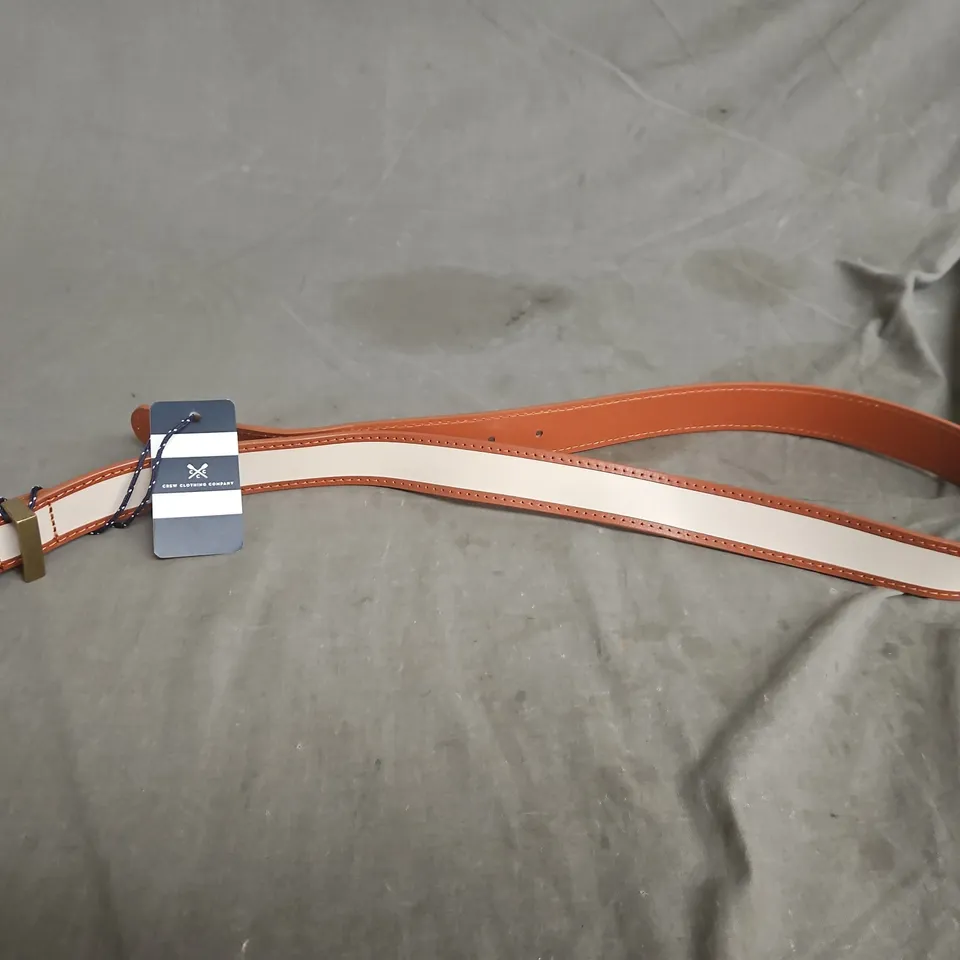 CREW CLOTHING COMPANY RAINY DAY JEANS BELT – CONTRAST BINDING, ORANGE WITH WHITE STRIPE, SIZE S