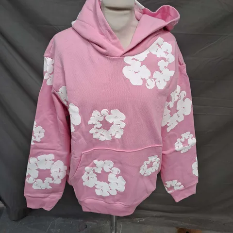 DENIM TEARS COTTON WREATH PRINTED HOODIE IN PINK SIZE S