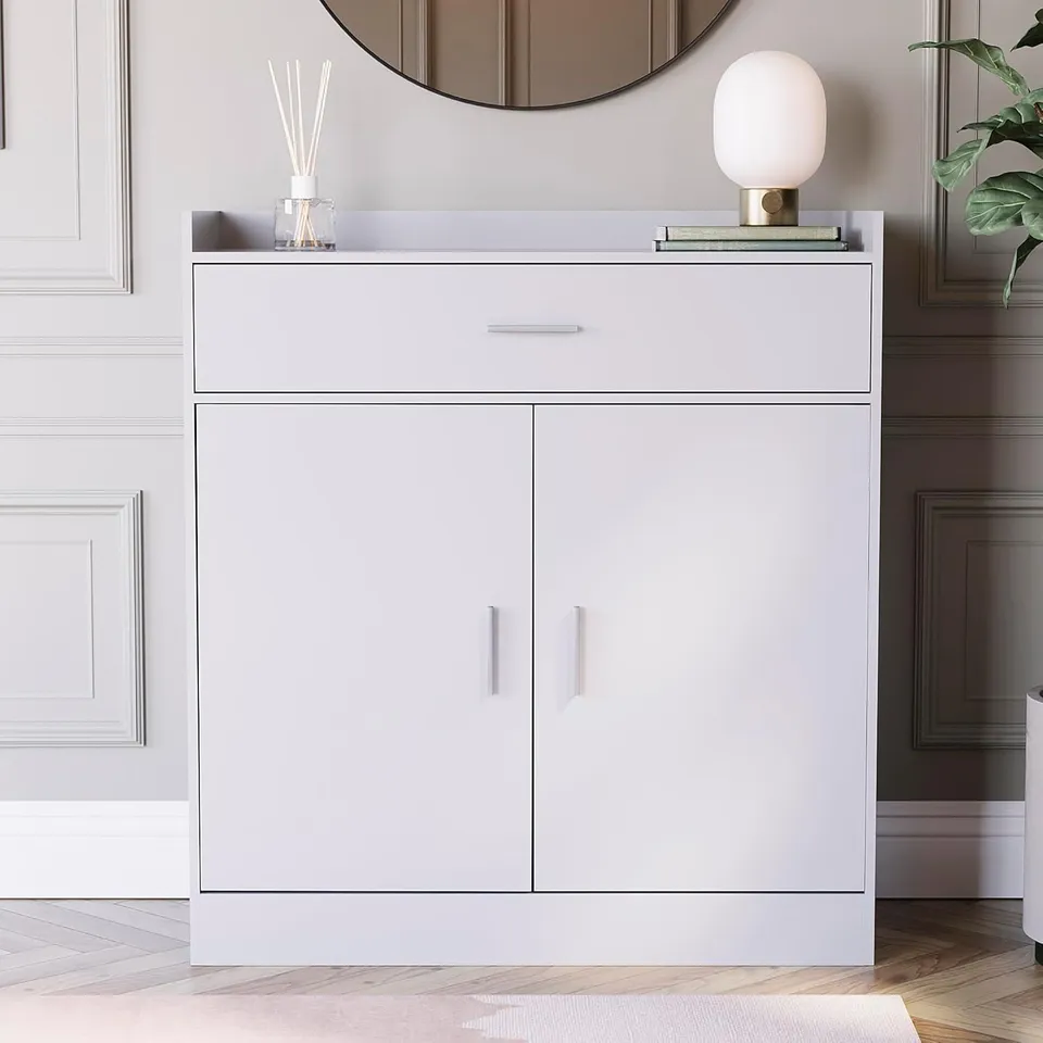 BOXED DALBY 2 DOOR 1 DRAWER SHOE CABINET - WHITE (1 BOX)