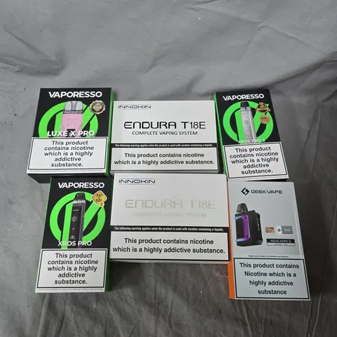 APPROXIMATELY 15 ASSORTED E-CIG PRODUCTS AND ACCESSORIES TO INCLUDE VAPORESSO, INNOKIN, GEEKVAPE ETC