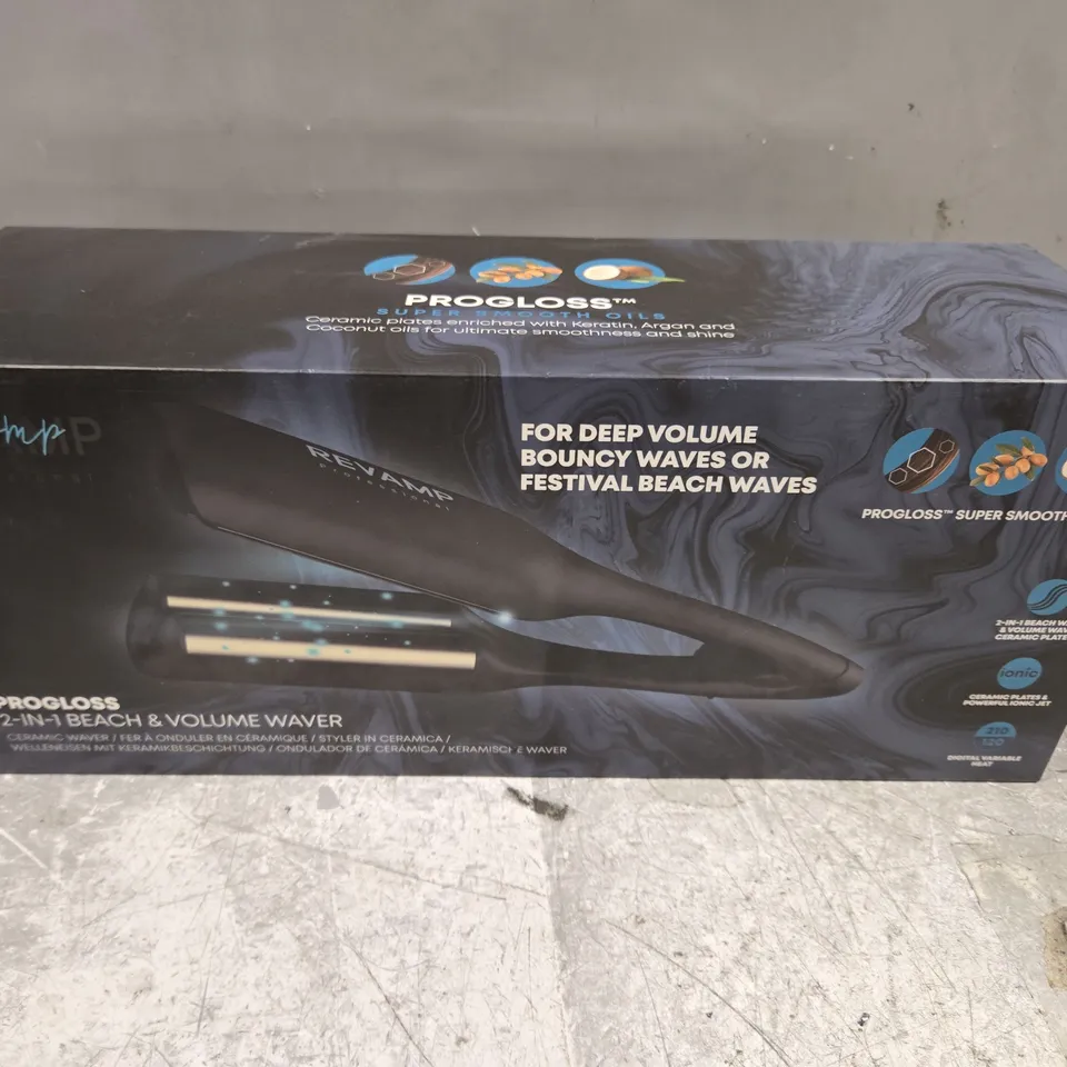 BOXED REVAMP PROGLOSS 2-N-1 BEACH & VOLUME CERAMIC WAVER WV-3000-EU