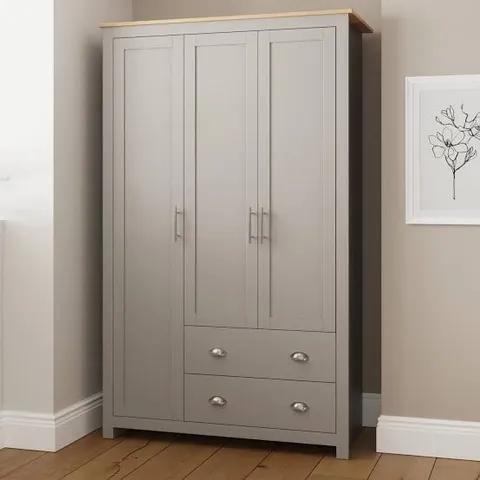 BOXED GFW LANCASTER 3 DOOR WARDROBE - GREY (2 BOXES)