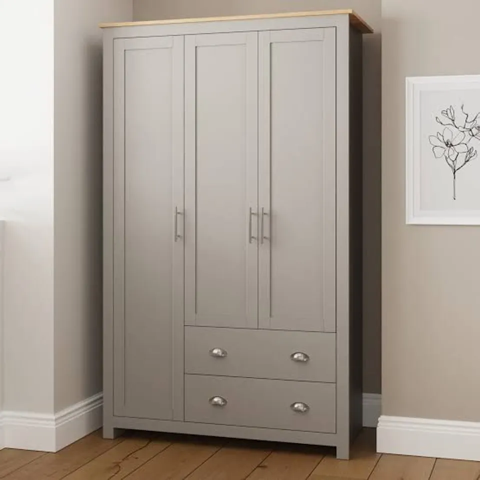 BOXED GFW LANCASTER 3 DOOR WARDROBE - GREY (2 BOXES)
