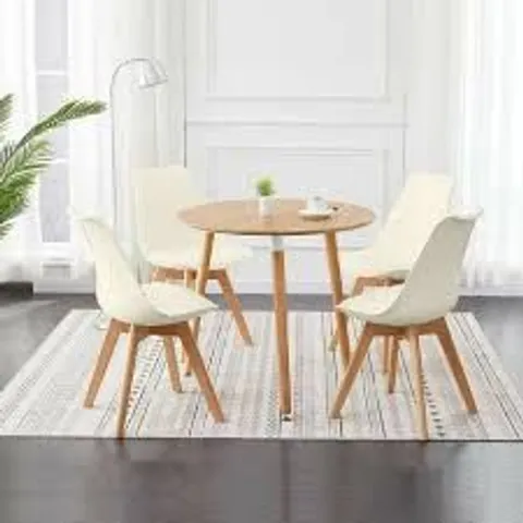 BOXED SET OF 4 UPHOLSTERED KITCHEN CHAIR WITH BEECH LEGS AND COMFORTABLE PU SEAT