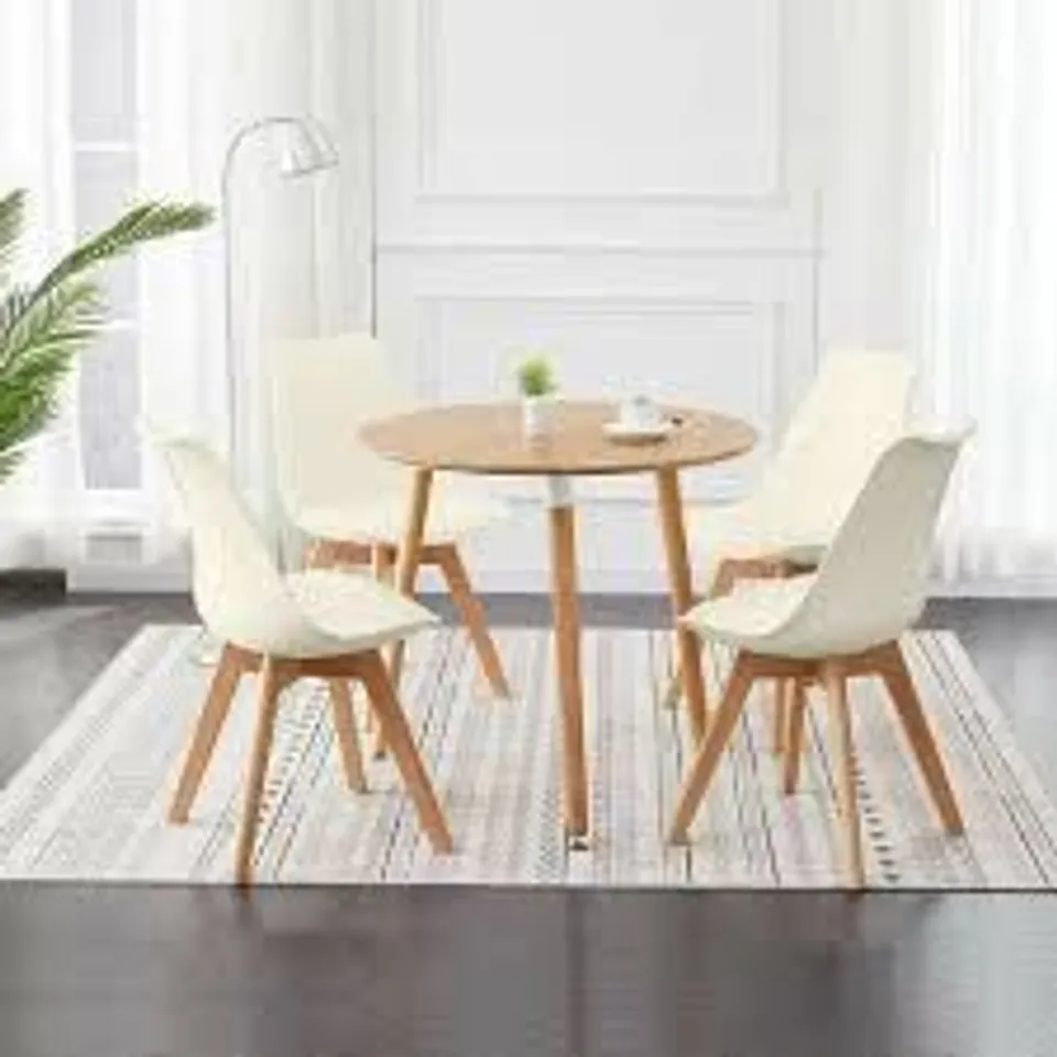 BOXED SET OF 4 UPHOLSTERED KITCHEN CHAIR WITH BEECH LEGS AND COMFORTABLE PU SEAT