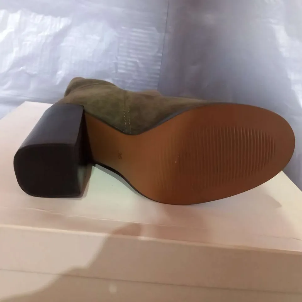BOXED SOLEA PIGALLE KHAKI SUEDE ANKLE BOOTS SIZE 3