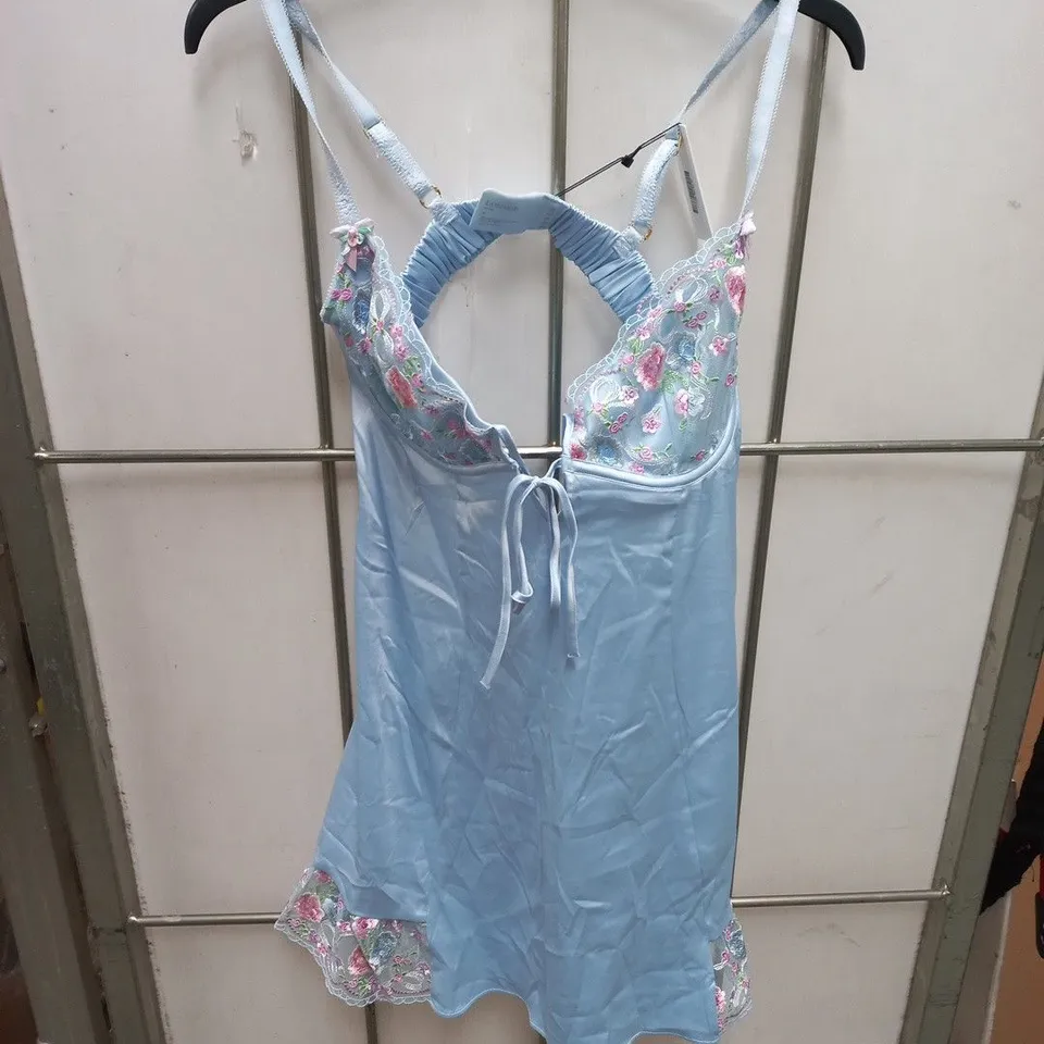 LOUNGE BLUE FLORAL EMBROIDERED SLEEPWEAR TOP, SIZE M