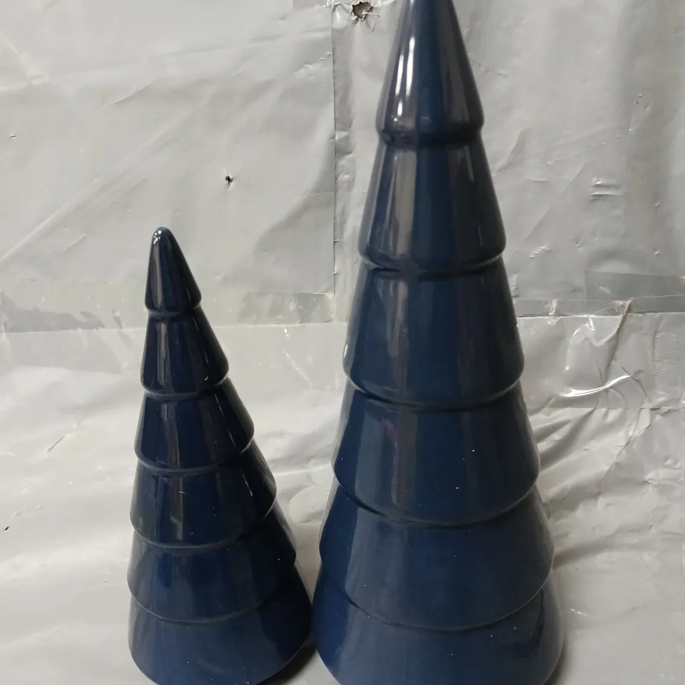 SET OF 2 BLUE CERAMIC CHRISTMAS TREES