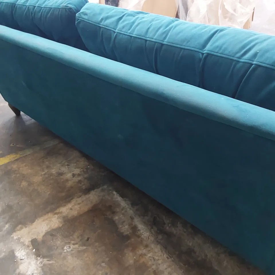 QUALITY BRITISH DESIGNER LOUNGE Co. FOUR SEATER SOFA WITH BOLSTER ROLLS TURQUOISE PLUSH FABRIC 