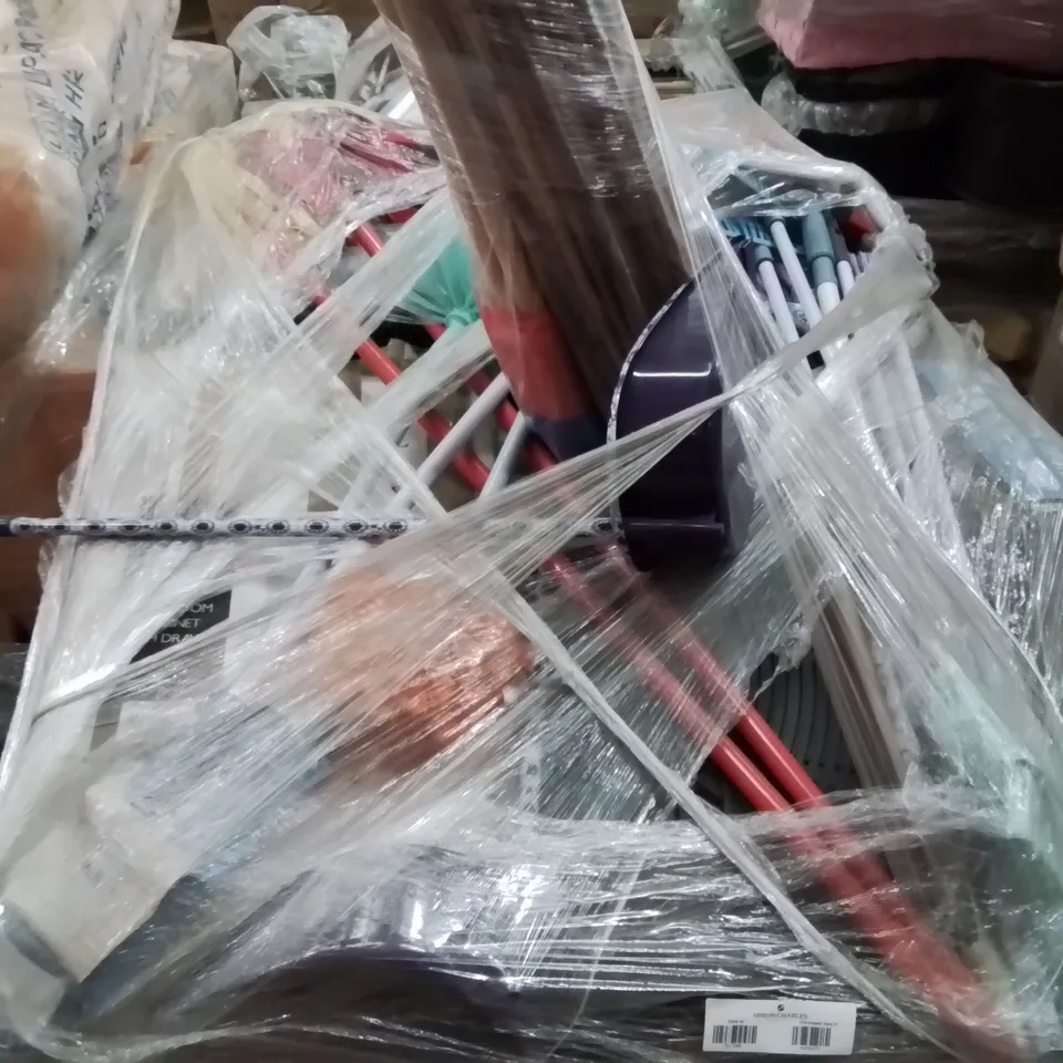 PALLET CONTAINING HALOGEN HEATER LAMP, WIND BREAKERS, CABINETS ECT.