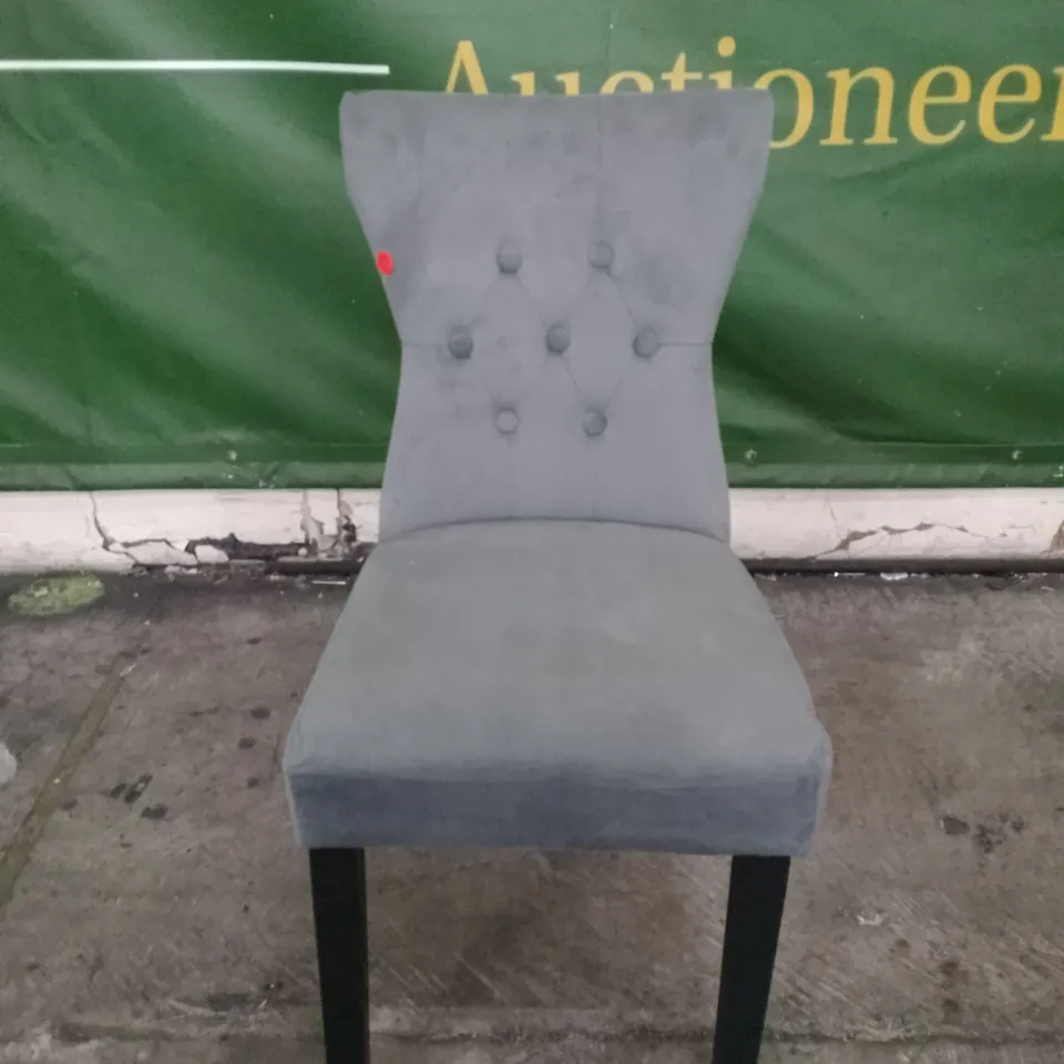 KENSINGTON GREY VELVET BUTTON BACK DINING CHAIR WITH BLACK LEGS