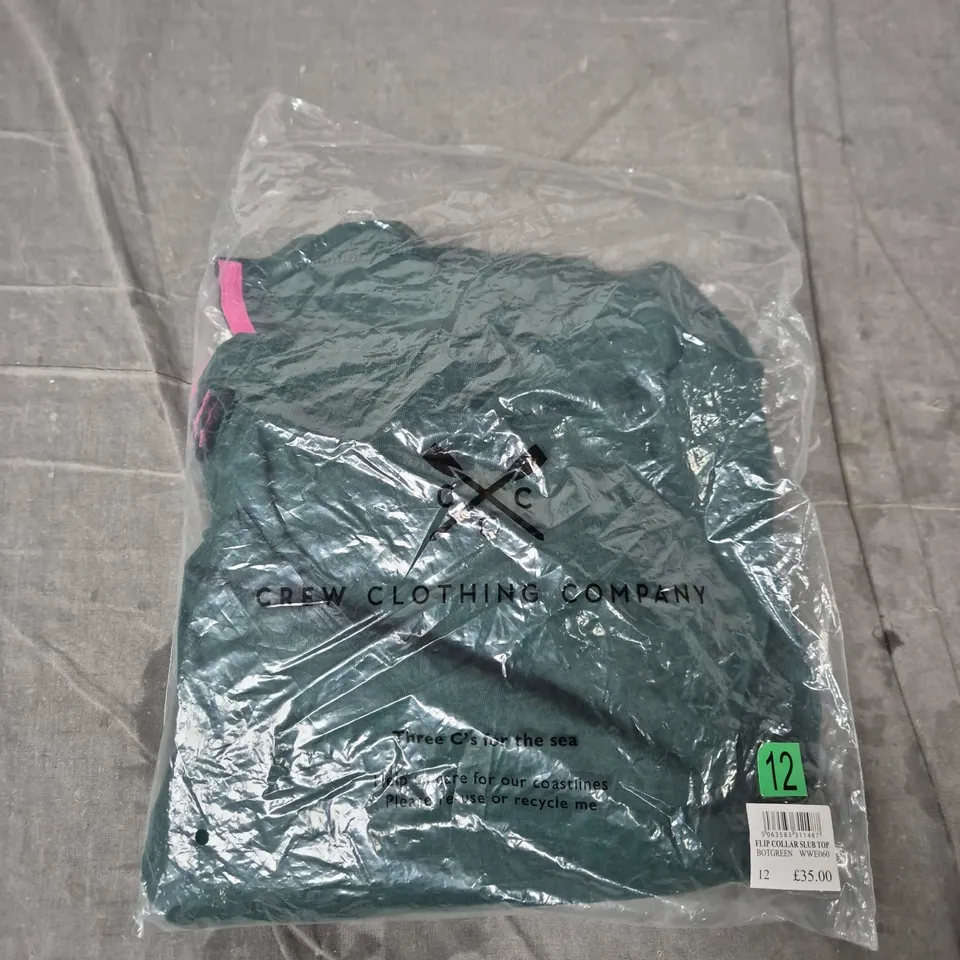 Crew Clothing Company Bottle Green Flip Collar Slub Top – UK 12