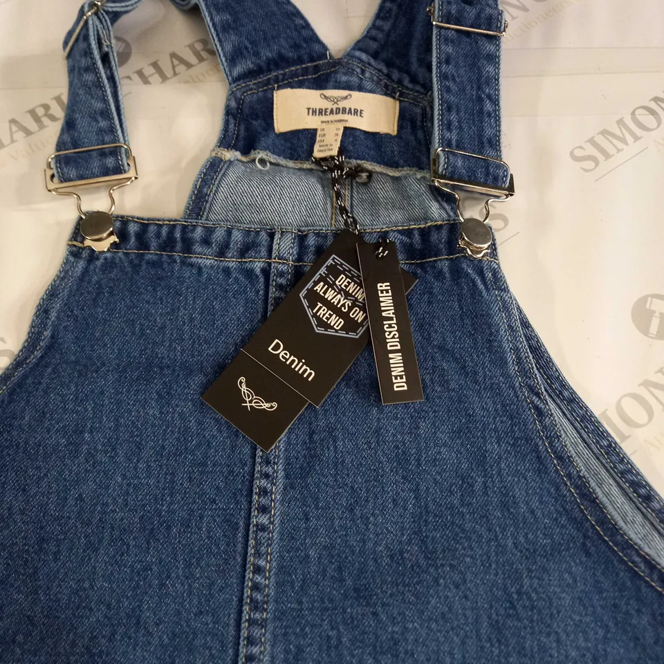 THREADBARE DENIM PINAFORE DRESS IN BLUE - UK 10