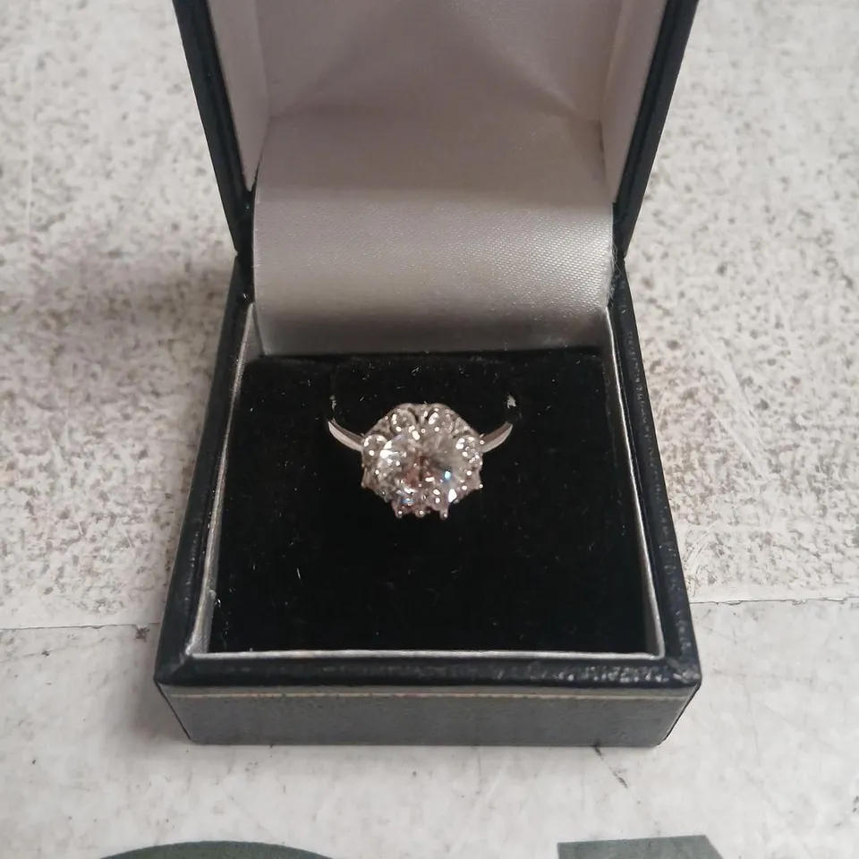 DIAMONIQUE PLATINUM PLATED CLUSTER RING