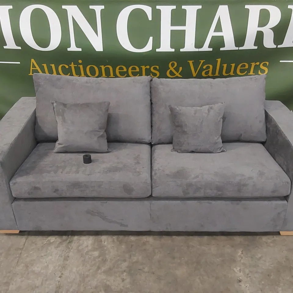 QUALITY DESIGNER VALENCIA 3 SEATER FABRIC UPHOLSTERED SOFA - GREY