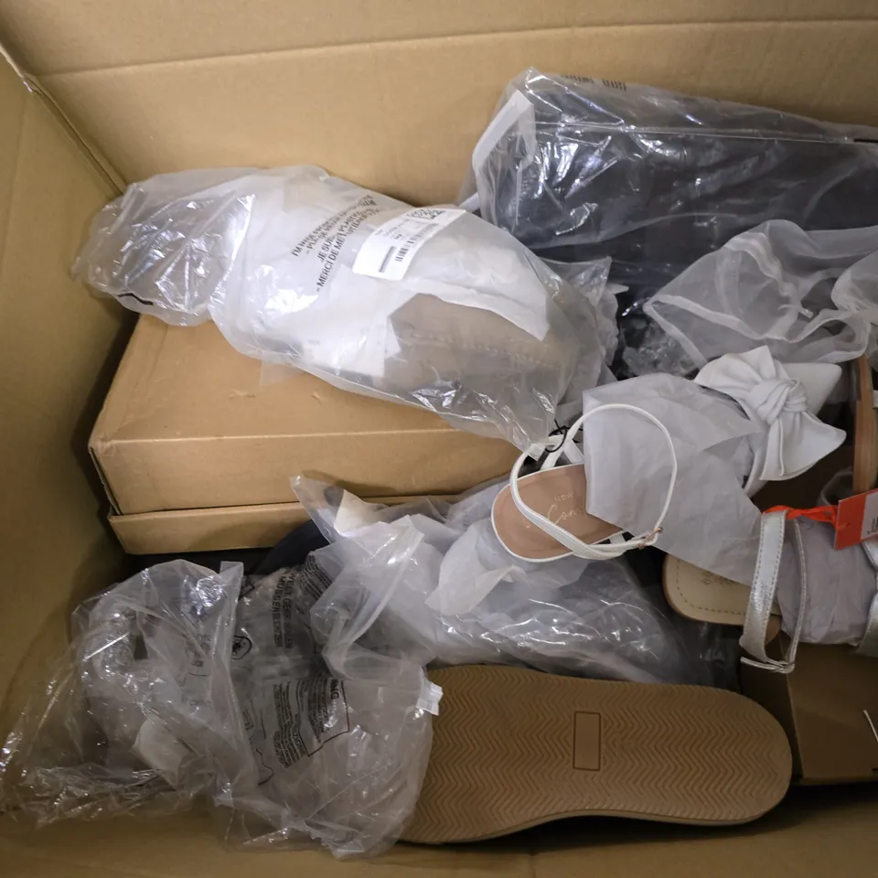 BOX OF APPROXIMATELY 10 PAIRS OF SHOES IN VARIOUS STYLES, COLOURS AND SIZES