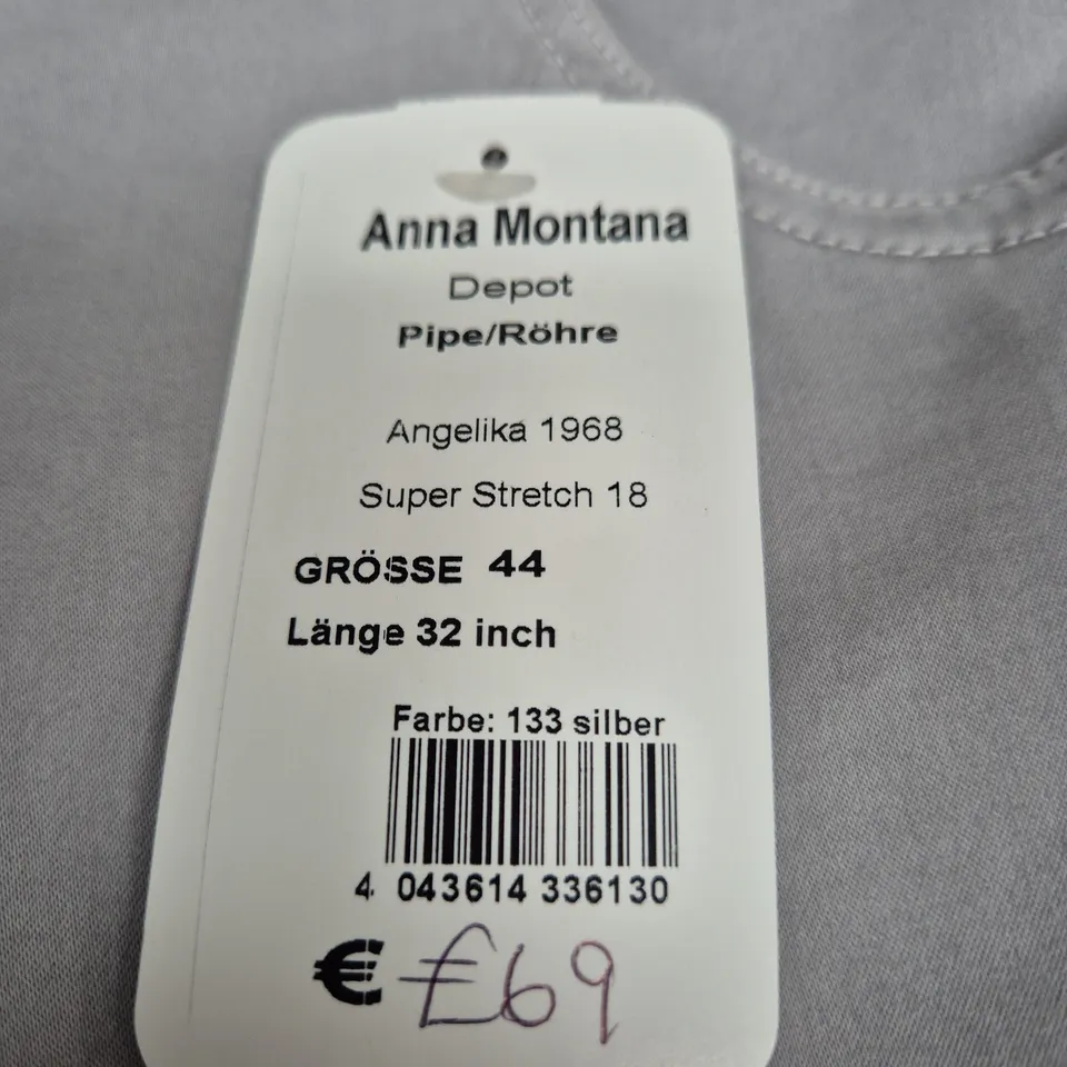 ANNA MONTANA SUPER STRETCH JEANS – WOMEN'S UK16 (EU44), INSEAM 32 IN, SILVER