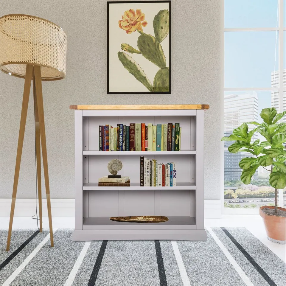 BOXED ACOSTA 90X90CM LOW BOOKCASE GREY AND WAX