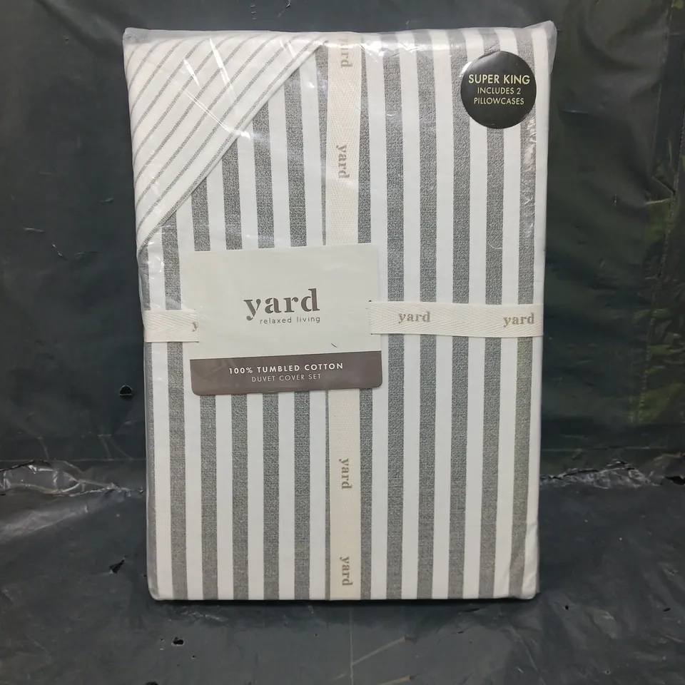 THE YARD HEBDEN GREY COTTON DUVET COVER SET - SUPER KING 