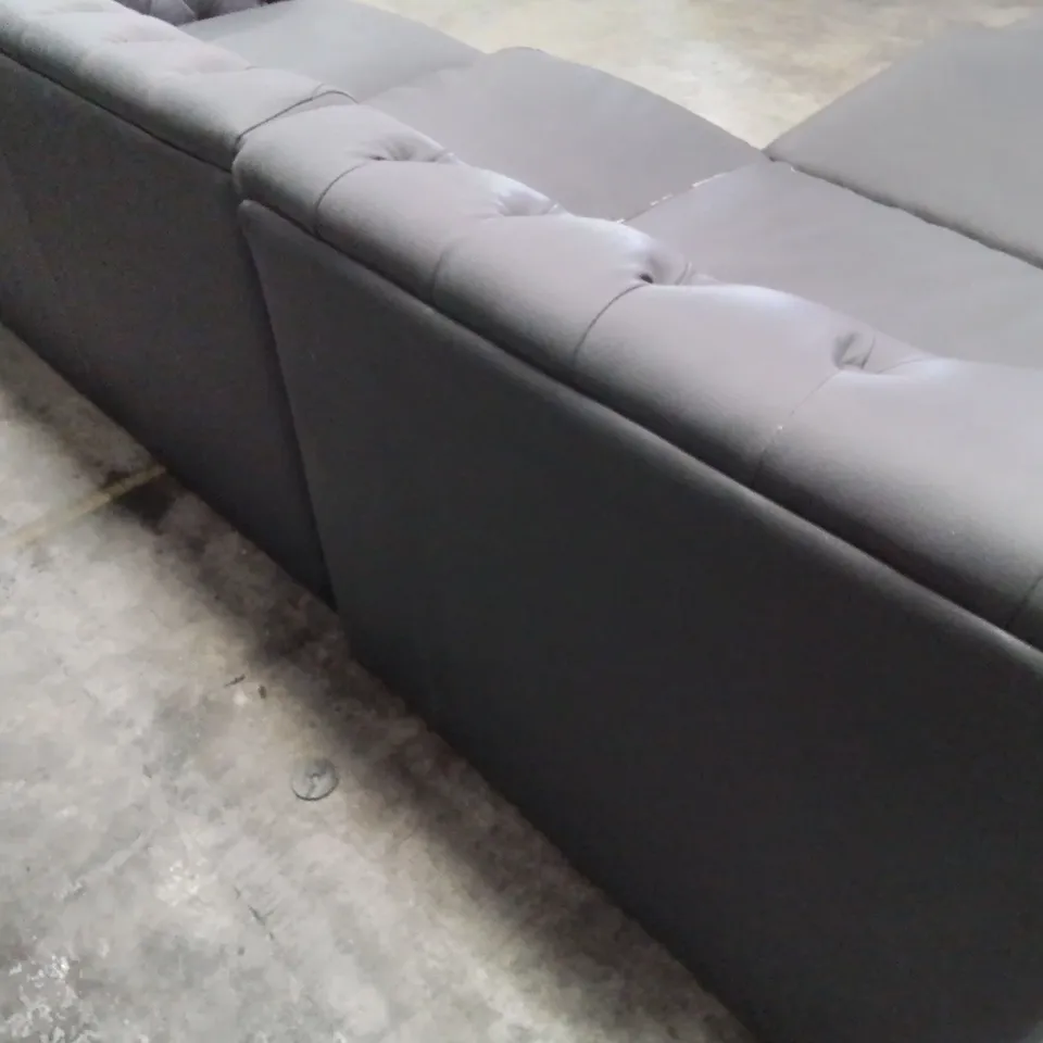 DESIGNER CHESTERFIELD STYLE CORNER GROUP GREY FAUX LEATHER 