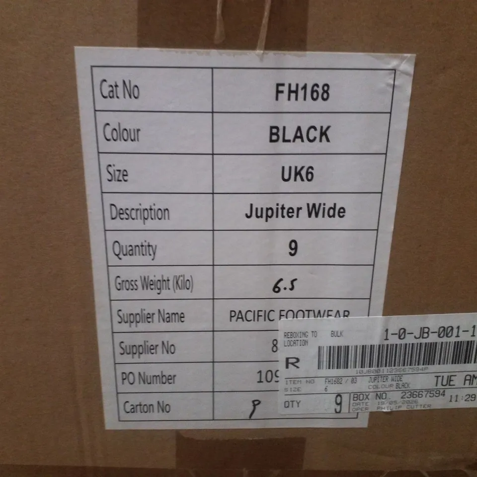 BOX CONTAINING APPROXIMATELY 9 PAIRS OF BRAND NEW SIMPLY BE BLACK JUPITER WIDE MESH SLINGBACK FLATS - SIZE 6