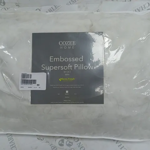 COZEE HOME SET OF 2 SUPERSOFT EMBOSSED PILLOWS WITH MICRO-FRESH MEDIUM