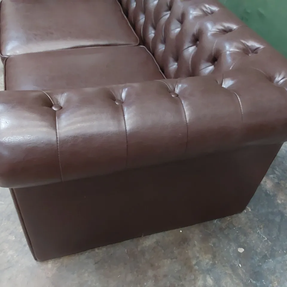 DESIGNER TWO SEATER CHESTERFIELD SOFA BROWN LEATHER 