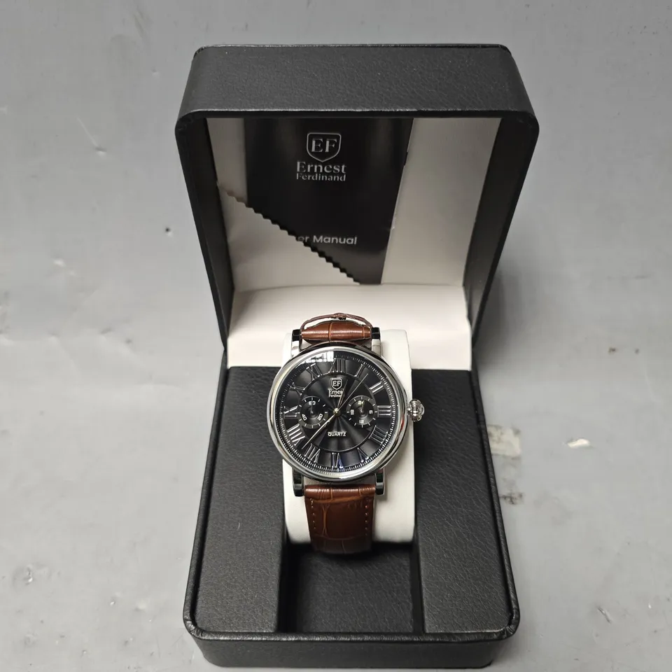 ERNEST FERDINAND WATCH – FUNCTIONING SUB DIALS – LEATHER STRAP –  GIFT BOX