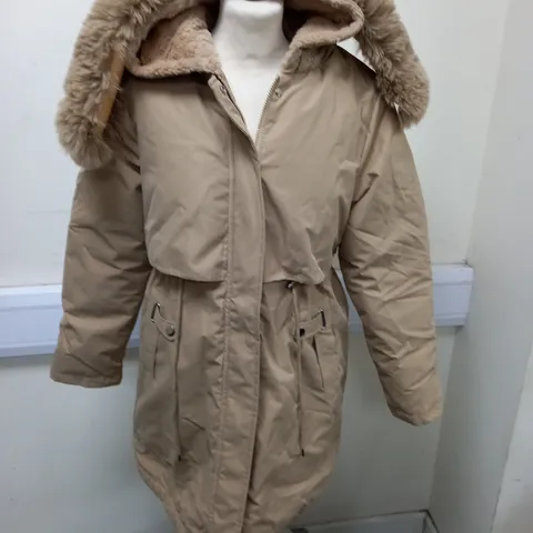 BROWN HOODED LADIES COAT - M