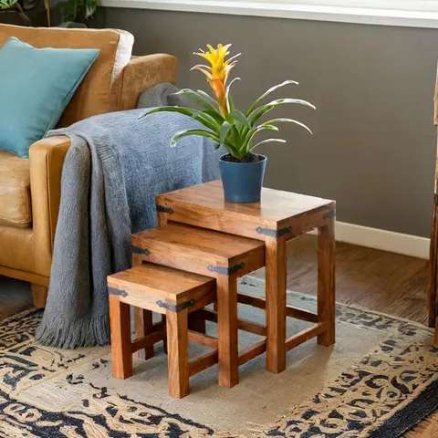 BOXED YUMA SHEESHAM 3 PIECE NEST OF TABLES