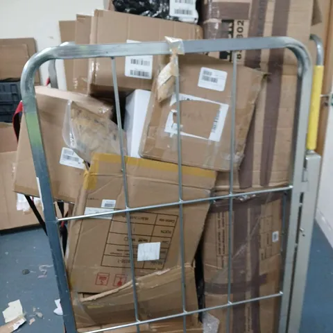 ASSORTED BOXED GOODS ON WHEELED TROLLEY – BULK LOT - ASSORTED BOXED GOODS ON WHEELED TROLLEY – MIXED LOT VARIOUS BROKEN AND DAMAGED ITEMS LARGE QUANTITY .