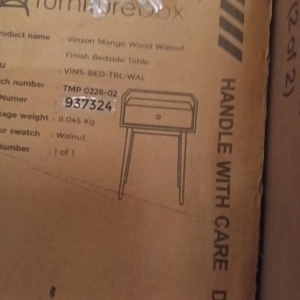 BOXED FURNITURE BOX VINSON MANGO WOOD WALNUT FINISH BEDSIDE TABLE (1BOX)