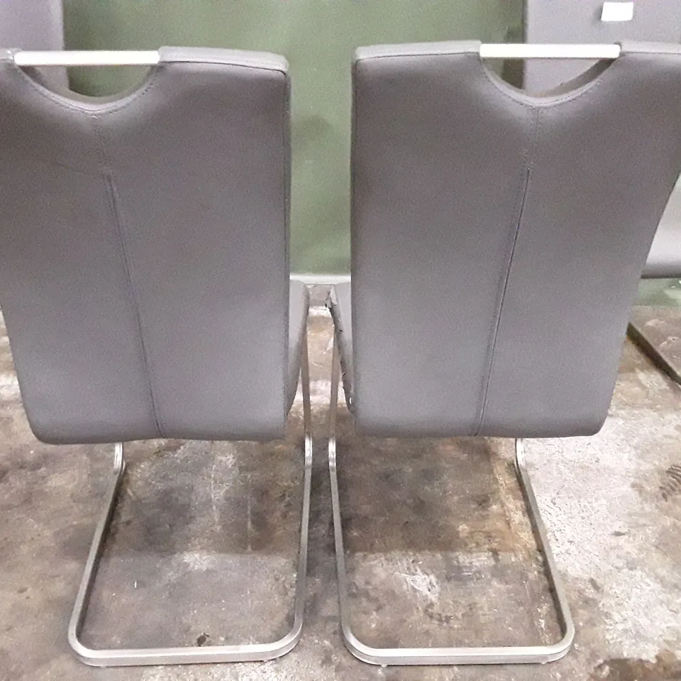 SET OF 4 DINING CHAIRS - DARK GREY LEATHER 