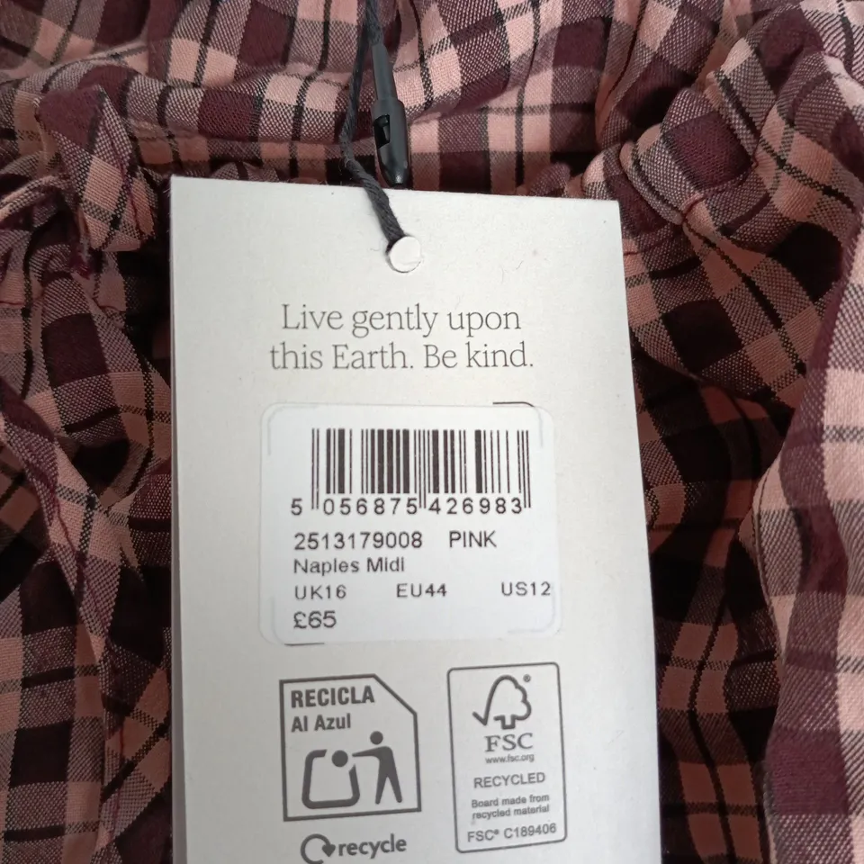 NOBODY'S CHILD NAPLES MIDI DRESS – PINK PLAID, UK 16 (EU 44, US 12)