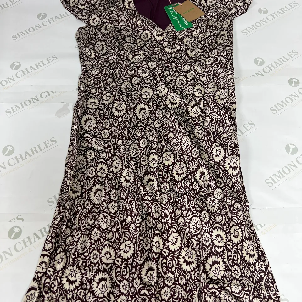 BODEN SATIN EMPIRE MIDI TEA DRESS IN BURGUNDY SIZE 8P