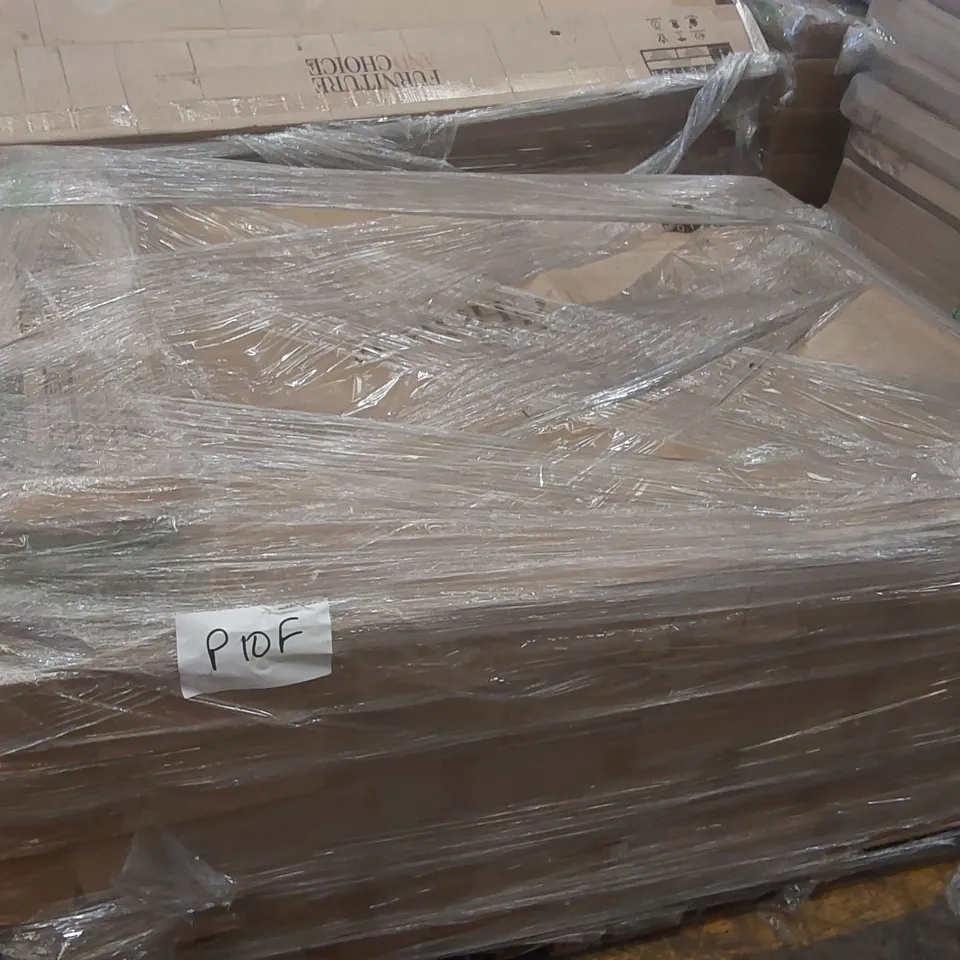 PALLET CONTAINING A VERY LARGE QUANTITY OF ASSORTED DESIGNER FURNITURE PARTS INCLUDING: BED PARTS ECT