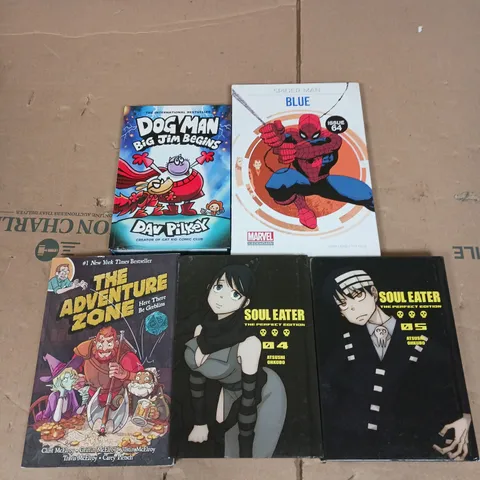 LOT OF 5 ASSORTED COMIC BOOKS TO INCLUDE - SOUL EATER 4 & 5 - THE ADVENTURE ZONE HERE THERE BE GOBLINS - SPIDERMAN BLUE ISSUE 64 - ETC