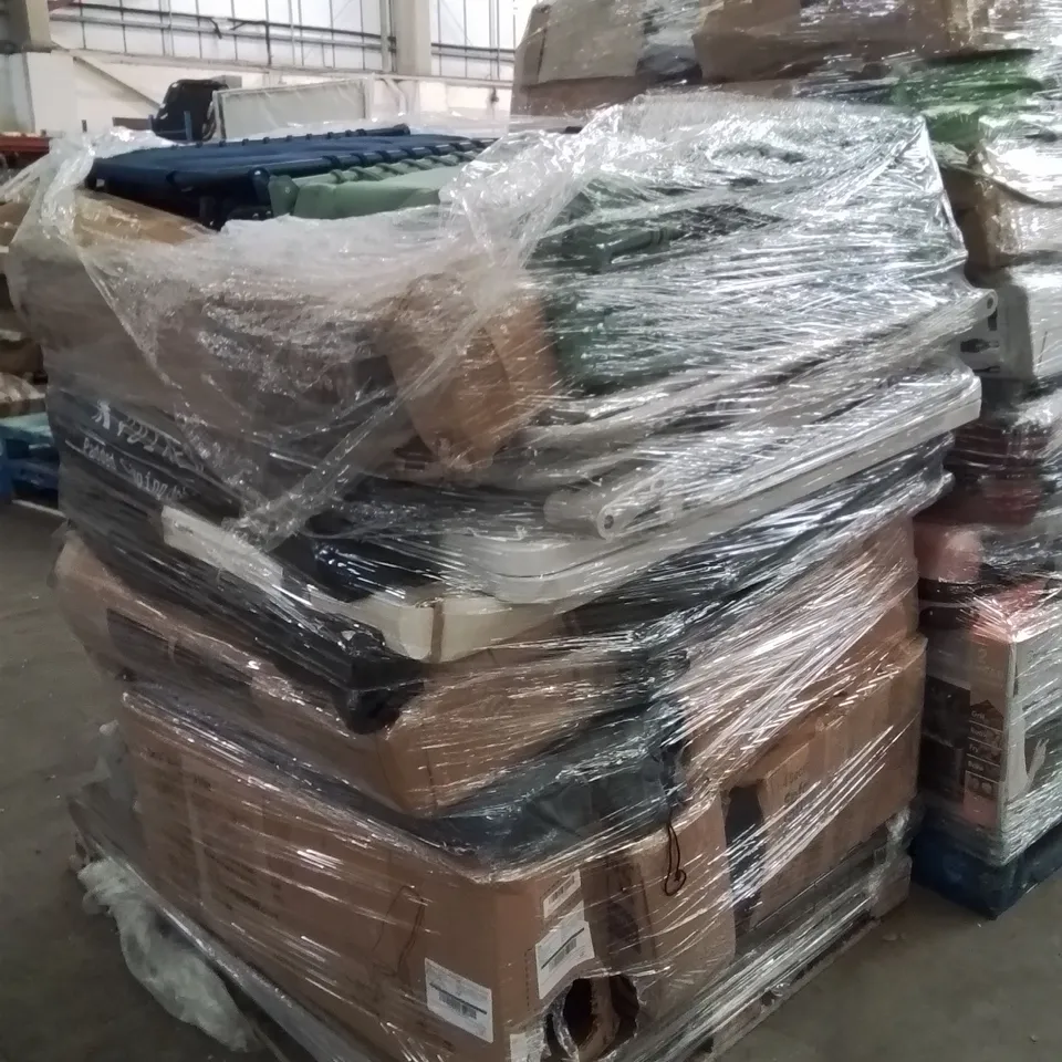 PALLET OF ASSORTED HOUSEHOLD GOODS AND PRODUCTS TO INCLUDE;VACUUM CLEANER,YOGA MATS,CAMPING CHAIRS,SUN LOUNGERS,SOFA RATTAN GARDEN SET