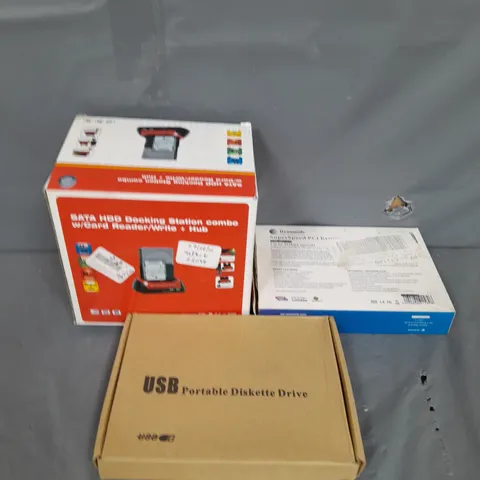 BOX OF ASSORTED ITEMS TO INCLUDE DISKETTE DRIVE AND CARD READER