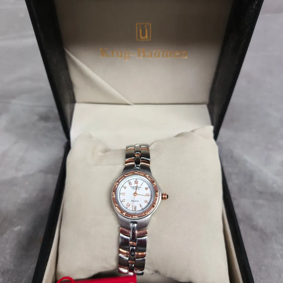 KRUG-BAUMEN LADIES' WRISTWATCH – TWO-TONE STAINLESS STEEL, WHITE DIAL