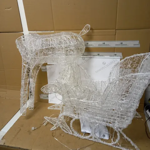 LARGE ACRYLIC REINDEER AND SLEIGH LIGHT UP OUTDOOR CHRISTMAS DECORATION